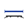 The Bells of Steel USA Colored Globe Pull up Bar includes a blue metal bar with evenly spaced holes and a black pull-up attachment featuring multiple grip positions and spherical grips, both shown on a white background.