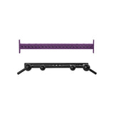 A Bells of Steel USA Colored Globe Pull up Bar with multiple spherical grips sits below a purple metal bar with evenly spaced holes, both set against a white background.