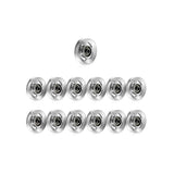 Twelve silver ball bearings are arranged in a triangle, echoing the precision of Bells of Steel Aluminum Pulley Wheels & Upgrade Kits, displayed on a white background.