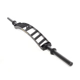 The Bells of Steel Omni Bar is a curved black bar with a rackable length, multiple horizontal grip handles at the center, knurled grips, and cylindrical sleeves at each end, shown on a white background.