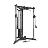 The Bells of Steel All-in-One Trainer features adjustable pulleys, weight stacks, pull-up bars, and multiple handles—ideal for strength training and resistance workouts in any home gym.
