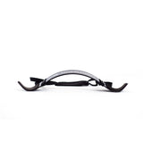 The Bells of Steel Arm Blaster is a black and silver curved plastic arm support with two hook-like ends and an adjustable strap, perfect for tricep pushdowns or bicep curls, shown on a white background.
