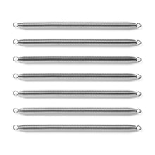 Eight identical Chest Expander Replacement Springs by Bells of Steel USA are arranged in parallel rows on a white background, each featuring circular loops at both ends—ideal for replacing old springs in your chest expander.