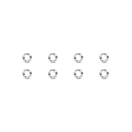 Eight Hydra Hardware washers from Bells of Steel are arranged in two rows of four on a white background—perfect for use with Concrete Anchor Bolts or Smith Machine Flat Foot Adapters.
