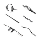 The Bells of Steel USA Specialty Bar Bundle includes six specialty barbells—trap/hex bar, swiss bar, straight barbell, curl bar, safety squat bar, and cambered bar—arranged on a white background.