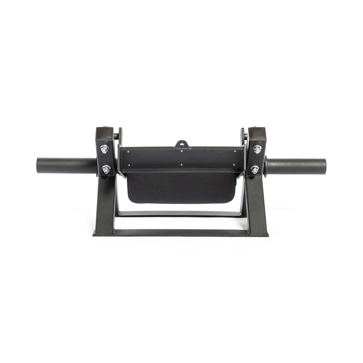 The Bells of Steel Tibialis Trainer Machine is a black metal strongman yoke with adjustable barbell supports. It features two horizontal bars and a base, designed for strength training exercises, all set against a plain white background.