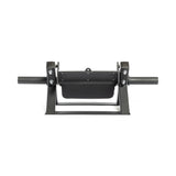 The Bells of Steel Tibialis Trainer Machine is a black metal strongman yoke with adjustable barbell supports. It features two horizontal bars and a base, designed for strength training exercises, all set against a plain white background.