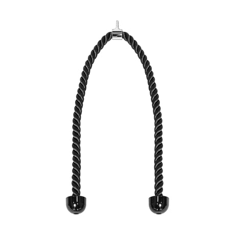The Bells of Steel Extra Long Tricep Rope Extension (137cm) features a black rope with a silver connector and rubber end caps, ideal for cable exercises such as tricep pushdowns and rope extensions.