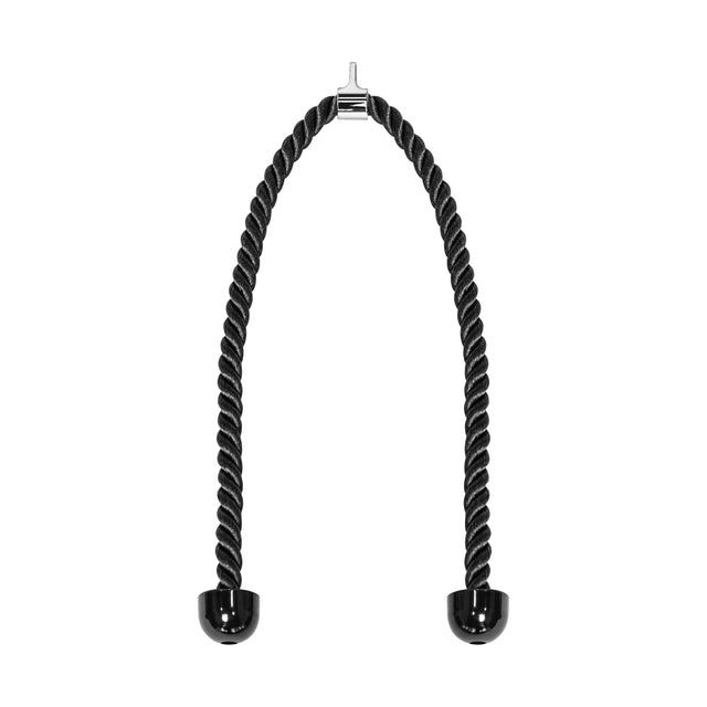 The Bells of Steel Extra Long Tricep Rope Extension (137cm) features a black rope with a silver connector and rubber end caps, ideal for cable exercises such as tricep pushdowns and rope extensions.