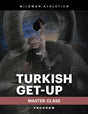 A man performs a Turkish get-up with a kettlebell against dynamic, dramatic lines. Text reads: "Bells of Steel. Ultimate Kettlebell Bundle by Mark Wildman—digital program with expert instruction.